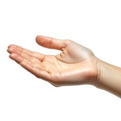Open human hand gesture against a solid black background.
