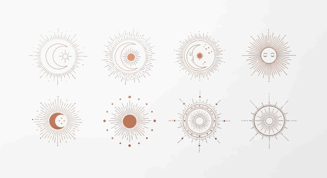 Celestial Ornaments - Sun and Moon Mystical Designs.