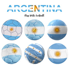 Argentina flag soccer balls collection. isolated on white background with country name