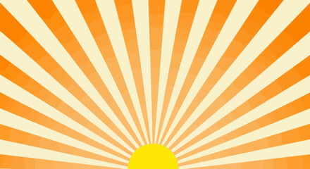 Retro Sunburst Design with Yellow Sun and Orange Rays.
