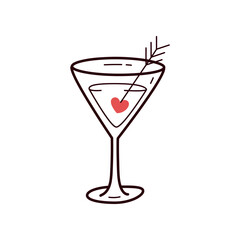 Valentines Day Cocktail Glass with Heart Illustration