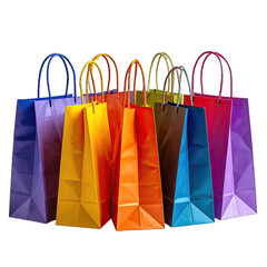 A vibrant row of colorful gift or shopping bags set against a solid black background.