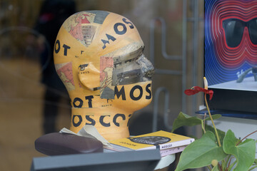 Fototapeta premium MOSCOT prop in a shop window on Bloor St W, Toronto