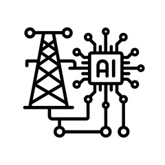 Thin-outlined black energy grid AI icon symbolizing smart power distribution and digital control. Flat vector, ideal for tech UI, sustainable energy platforms and industrial automation.