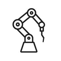 Thin-line black robotic surgical arm icon representing precision medical automation. Flat vector, ideal for healthcare UI, surgical robotics dashboards and advanced biotech systems.