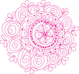 Intricate pink line art mandala design with swirling floral and geometric patterns, ideal for creative projects