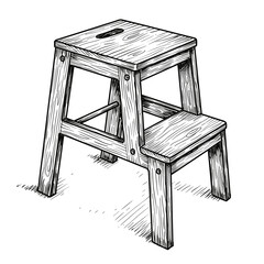 Wooden step stool with two levels and handle for easy use  