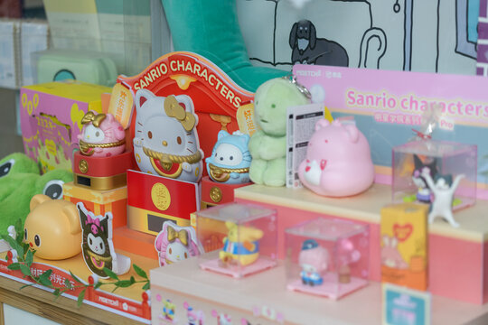 display window with Sanrio characters in a shop, Toronto