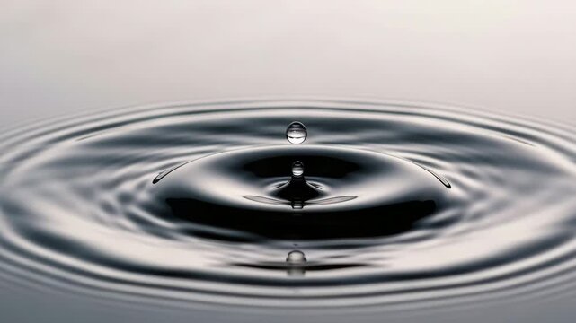 Triptych showing the progression of a water droplet impacting a liquid surface creating waves. Minimalist abstract concept of cause and effect or the ripple effect