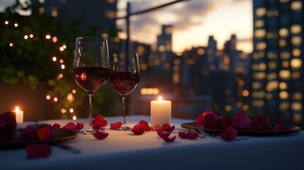 Candlelit evening romantic dinner setting