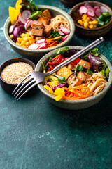 Vegan healthy poke bowl with tofu