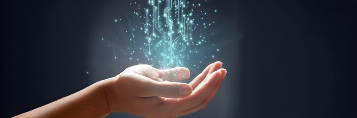Human hand radiating soft blue-white digital giving glow – Great for futuristic and philanthropic concepts.