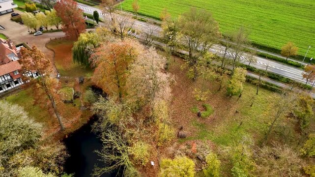 Aerial view of Hooge Crater Museum showing preserved World War I trench remains near the historic Ypres battlefields, captured from a short video.