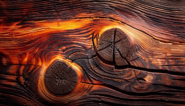 Traces Of Fire On An Old Wood Close Up Foto