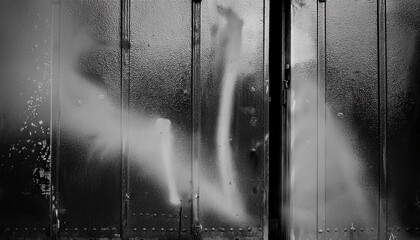 Abstract Spray Painting On Metal Door Wall Background Rustic And Grunge Texture Urban Street And Fashion Black And White Color Close Up