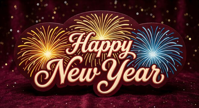 Happy new year celebration with colorful fireworks display on a festive background, perfect for greeting cards and holiday promotions