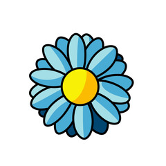 A Stylized Light Blue Daisy Flower With A Yellow Center Set Against A Black Background Simple Rounded Petals With Dark Blue Shadows Minimalist Vector Art