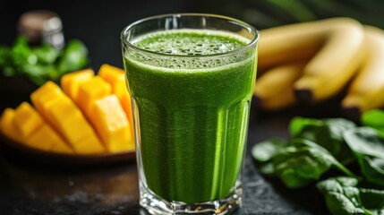 Green smoothie with fruit ingredients