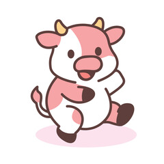 Cute strawberry cow sticker design, kawaii flat vector illustration