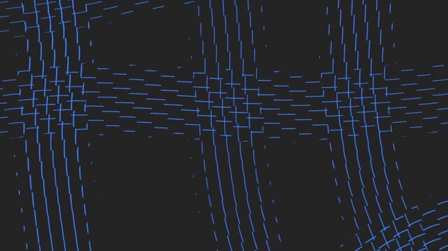 A minimalist black and blue abstract pattern featuring thin blue lines in a zigzag design, giving a wavy effect. Designed with straight edges, image is simple and devoid of additional elements
