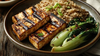 Grilled tofu with bok choy and rice