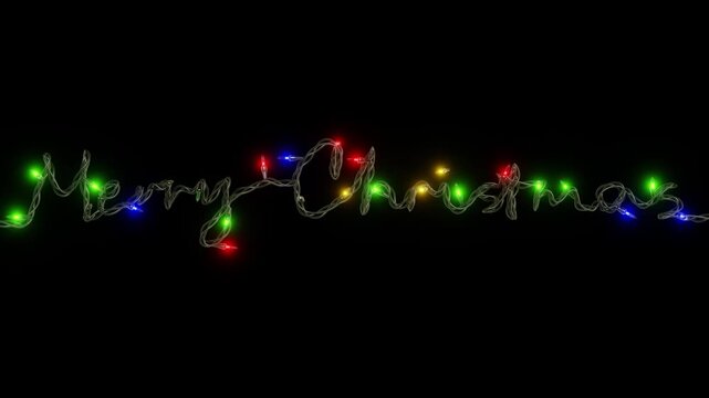 Horizontal abstract Merry Christmas lights loop animation garland lettering script neon led rgb multicolor infographic Xmas New Year greeting postcard banner template background copyspace holiday fest