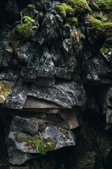 Stones in the forest, covered with moss. Texture of natural stone
