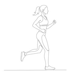 Continuous single line drawing of  young fit women activity sport running group lifestyle.