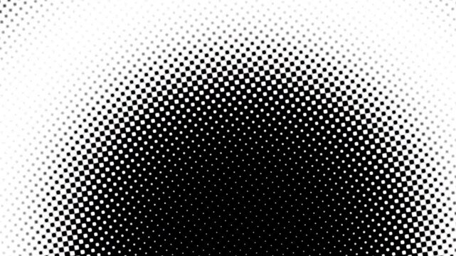 A striking halftone pattern composed of black and white dots arranged in a circular design, generating a visually impactful image with a strong contrast
