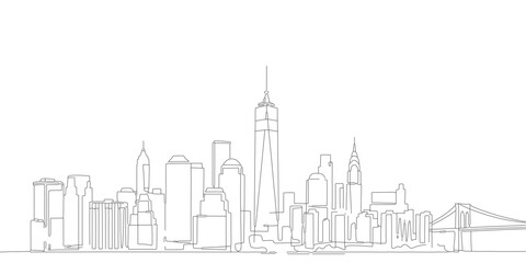 Continuous single line drawing of Manhattan city