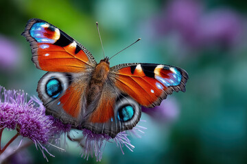 Obraz premium Colorful Butterfly Wings on Purple Flower