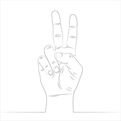 Hand vector continuous one line drawing of people hand counting or showing number two