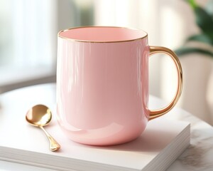 Obraz premium Pink coffee mug with golden handle