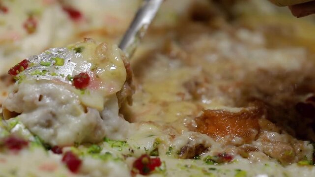 Closeup shot of sweet Indian dessert made of milk.