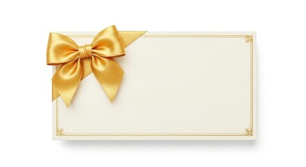 Elegant minimalist voucher with golden bow. Luxury gift certificate. Blank card with decorative elements. High-quality design. Perfect for gift certificates special offers. Excellent for premium