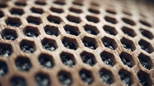 Close medium shot of maple wooden speaker grille showcasing smooth grain texture enhancing acoustic quality with natural warmth in a premium audio setup