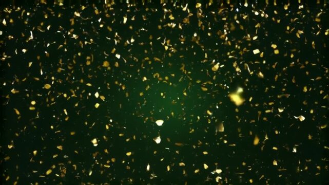 Golden Confetti Falling Over Dark Green Background Video