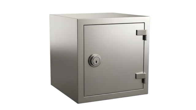 Metal security safe with key lock isolated isolated on transparent background