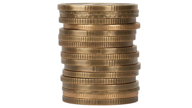 Tall stack of gold coins for financial growth. isolated on transparent background - Powered by Adobe