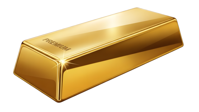 Shiny premium gold bar with glossy finish isolated on transparent background - Powered by Adobe