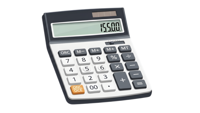 Digital calculator for business accounting isolated on transparent background