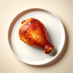  Single baked chicken thigh with crispy skin, pastel beige background, clean and simple composition