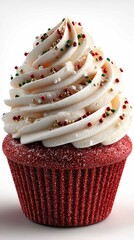 3D Christmas cupcake with sprinkles isolated