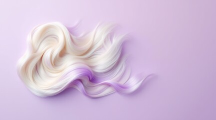 Elegant swirl of iridescent strands with purple accents on a soft lavender backdrop creating a dreamy and ethereal effect