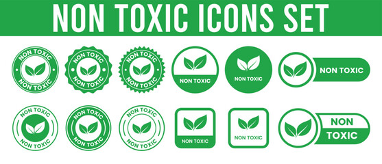 Eco Friendly Non Toxic Vector Label Set. Non Toxic icon set. Non Toxic sign, logo, badge, icon, sticker, label, emblem, stamp, symbol, black, line, flat vector, isolated illustration	