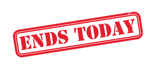 Ends Today Red Grunge Stamp, Last Day Sale Rubber Seal, Urgent Limited Time Offer Badge Vector