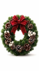 3D Christmas wreath with pine cones and ribbon