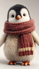 3D penguin wearing winter scarf isolated white