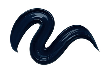 Dark blue glossy paint smear forming a wavy liquid brushstroke. Abstract texture element with transparent background