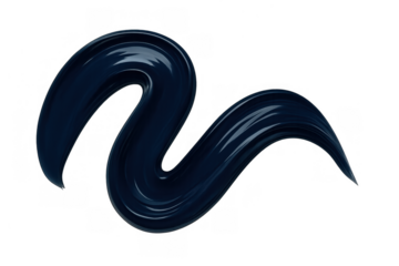 Dark blue glossy paint smear forming a wavy liquid brushstroke. Abstract texture element with transparent background